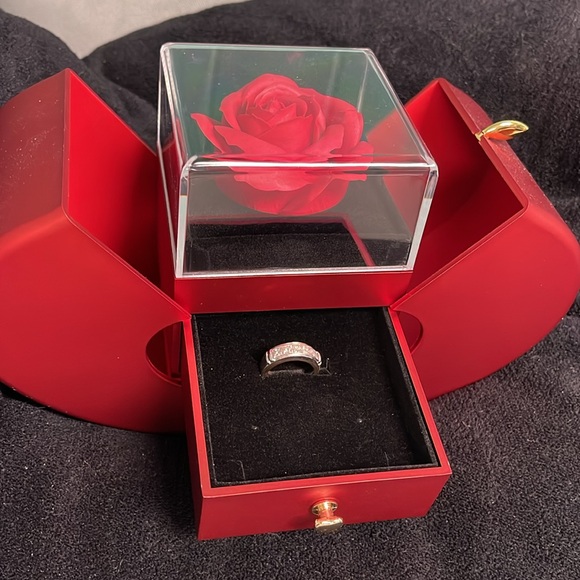 BNIB ACRYLIC APPLE HEART SHAPE PRESERVED RED ROSE RING/JEWELRY PRESENT GIFT BOX - Picture 14 of 16